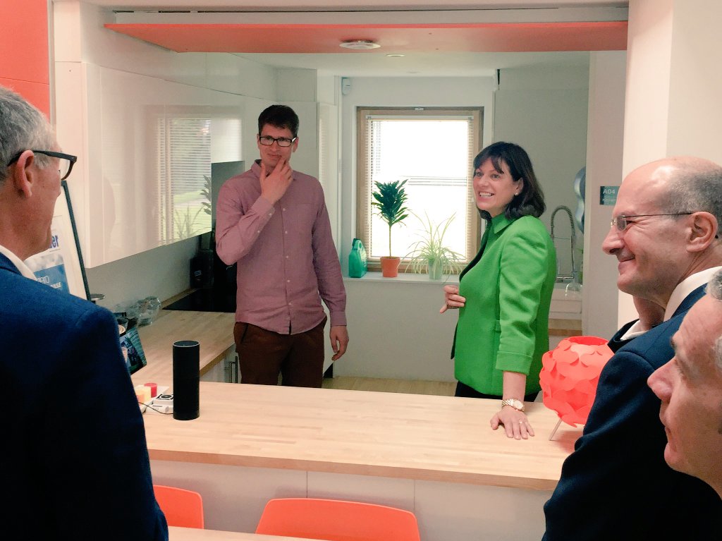 Photo of Claire Perry inside the Nottingham H.O.U.S.E, one of the Creative Energy Homes